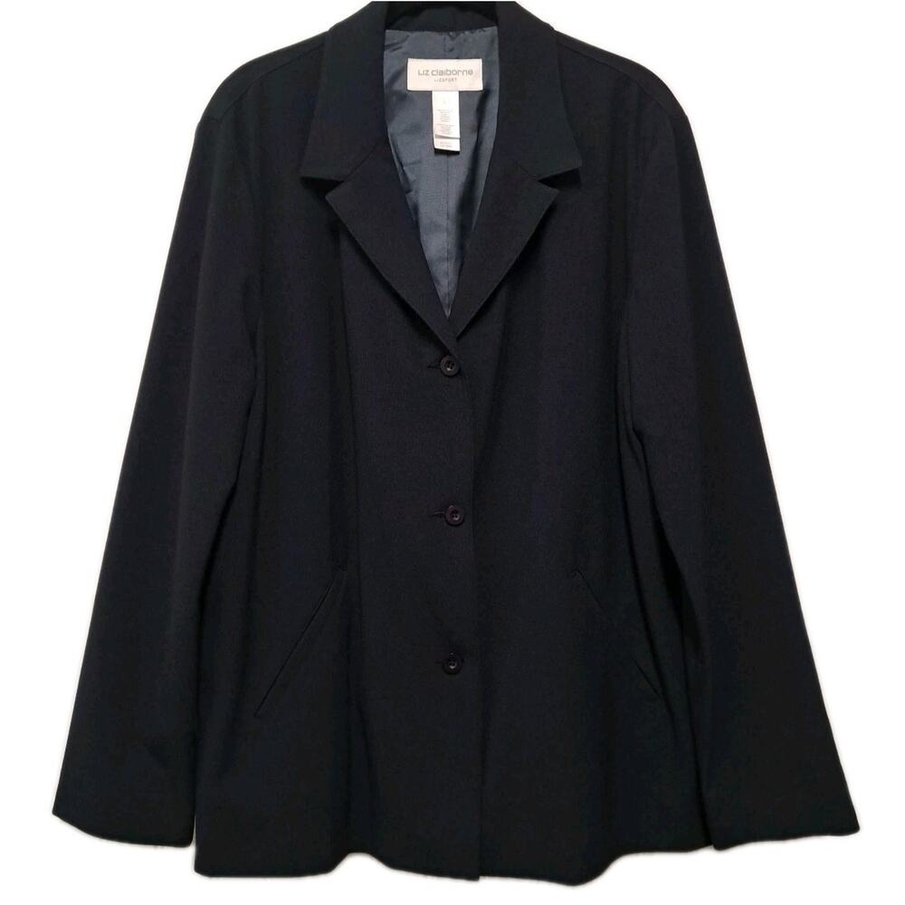 Liz Claiborne LizSport Blazer Jacket Womens L Navy Blue 3-Button Lined Classic